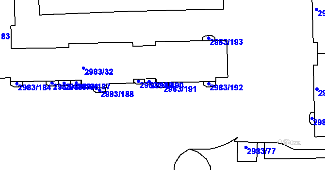 Parcela st. 2983/191 v KÚ Pelhřimov, Katastrální mapa