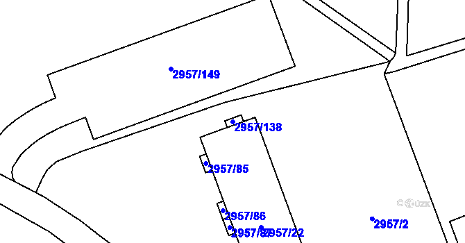 Parcela st. 2957/138 v KÚ Pelhřimov, Katastrální mapa