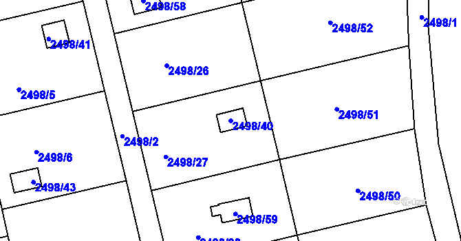 Parcela st. 2498/40 v KÚ Pelhřimov, Katastrální mapa