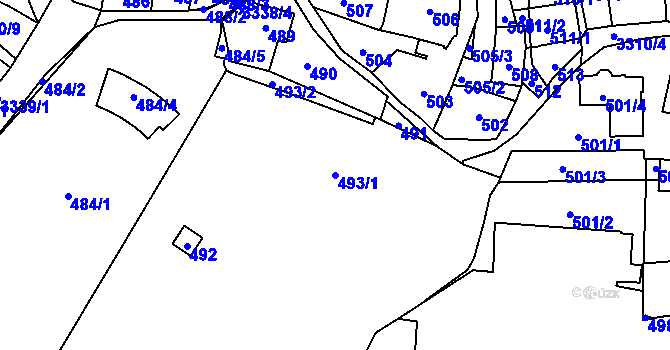Parcela st. 493/1 v KÚ Pelhřimov, Katastrální mapa