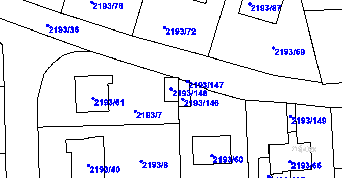 Parcela st. 2193/148 v KÚ Pelhřimov, Katastrální mapa
