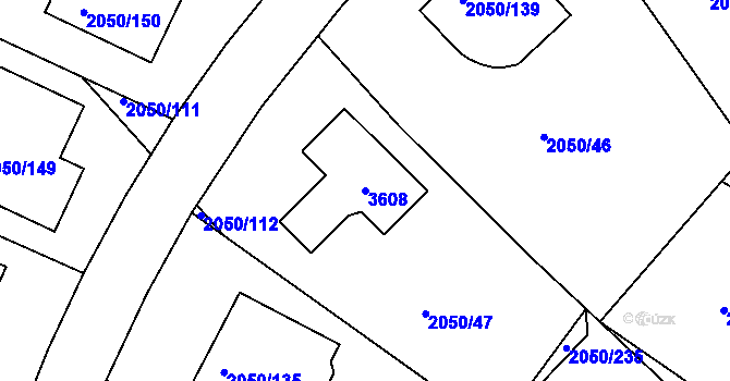 Parcela st. 3608 v KÚ Pelhřimov, Katastrální mapa