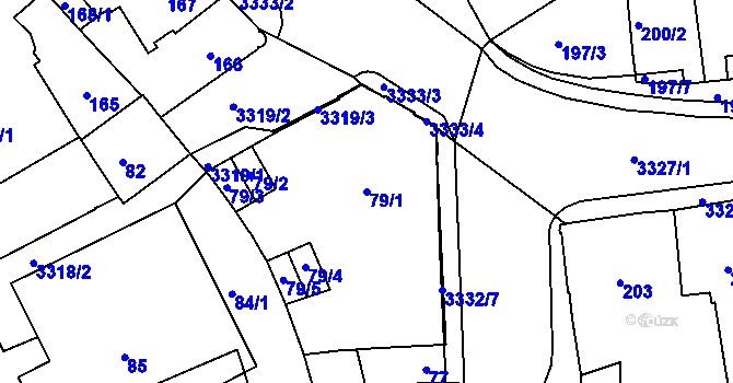 Parcela st. 79/1 v KÚ Pelhřimov, Katastrální mapa