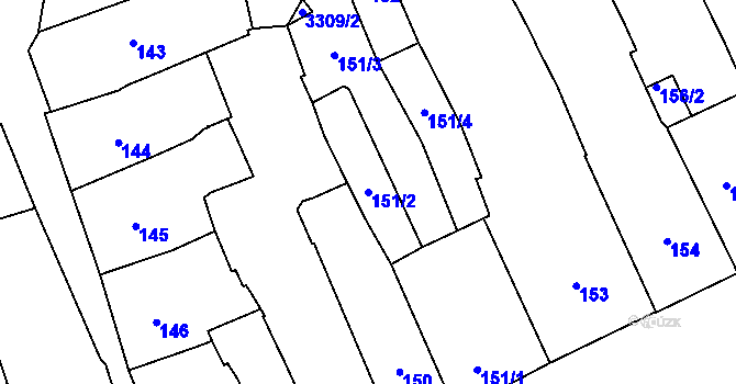 Parcela st. 151/2 v KÚ Pelhřimov, Katastrální mapa