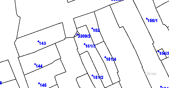 Parcela st. 151/3 v KÚ Pelhřimov, Katastrální mapa