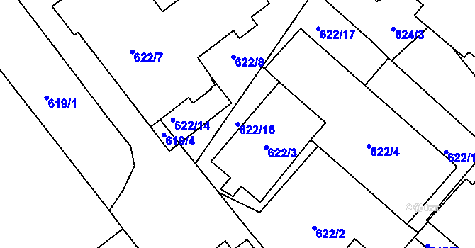 Parcela st. 622/16 v KÚ Pelhřimov, Katastrální mapa