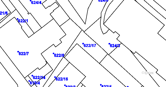 Parcela st. 622/17 v KÚ Pelhřimov, Katastrální mapa