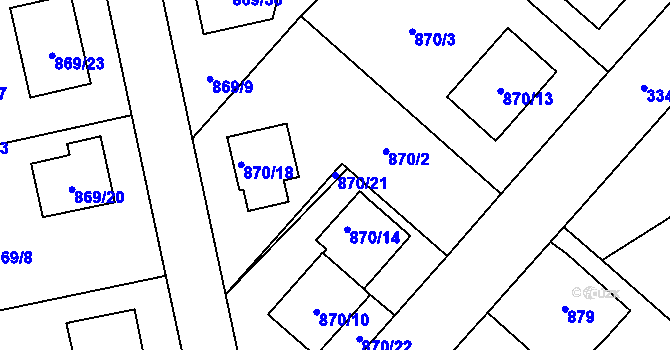 Parcela st. 870/21 v KÚ Pelhřimov, Katastrální mapa