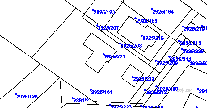 Parcela st. 2925/221 v KÚ Pelhřimov, Katastrální mapa