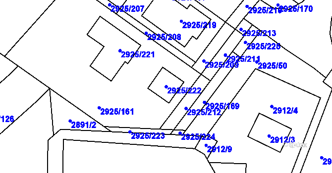 Parcela st. 2925/222 v KÚ Pelhřimov, Katastrální mapa