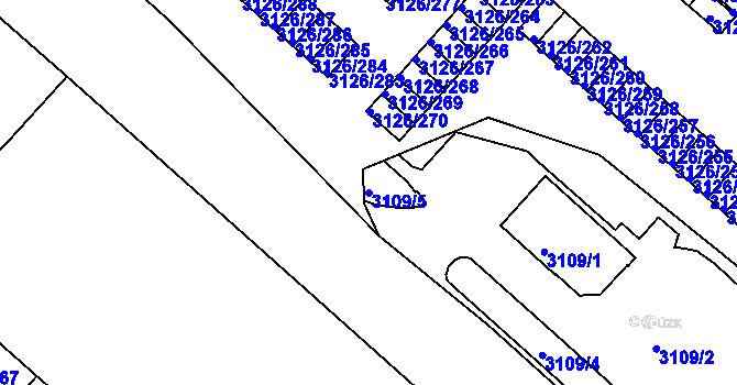 Parcela st. 3109/5 v KÚ Pelhřimov, Katastrální mapa