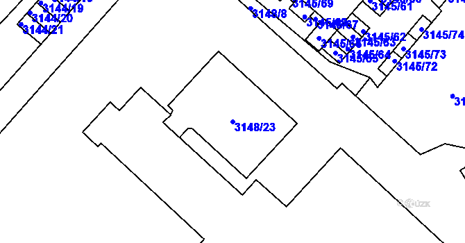 Parcela st. 3148/23 v KÚ Pelhřimov, Katastrální mapa
