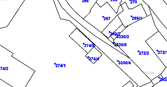 Parcela st. 274/8 v KÚ Pelhřimov, Katastrální mapa