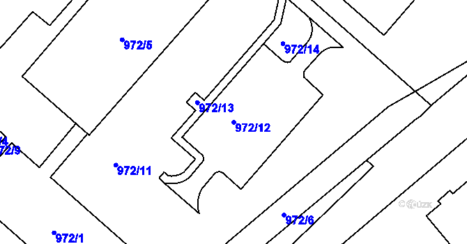 Parcela st. 972/12 v KÚ Pelhřimov, Katastrální mapa