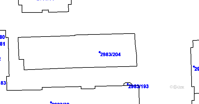 Parcela st. 2983/204 v KÚ Pelhřimov, Katastrální mapa