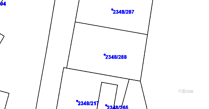Parcela st. 2348/288 v KÚ Pelhřimov, Katastrální mapa