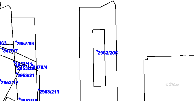 Parcela st. 2983/205 v KÚ Pelhřimov, Katastrální mapa