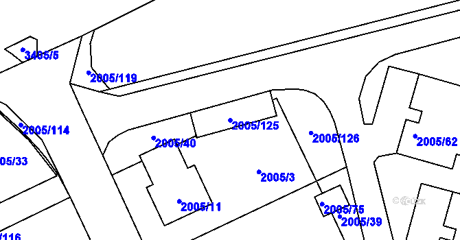 Parcela st. 2005/125 v KÚ Pelhřimov, Katastrální mapa