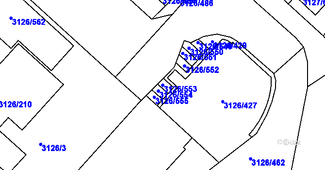 Parcela st. 3126/553 v KÚ Pelhřimov, Katastrální mapa