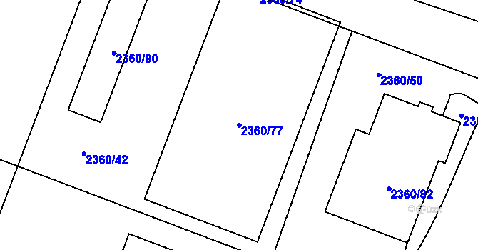 Parcela st. 2360/77 v KÚ Pelhřimov, Katastrální mapa