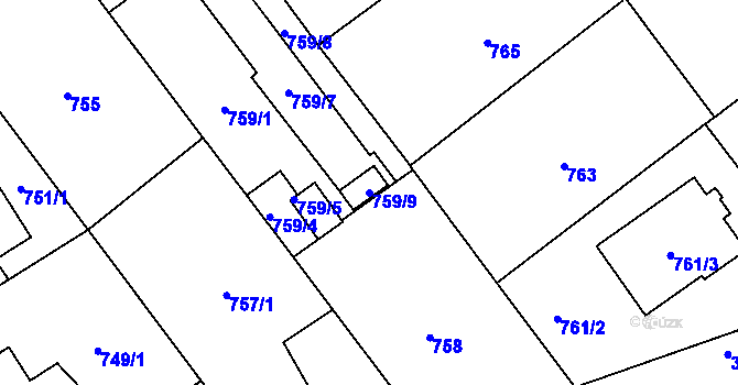 Parcela st. 759/9 v KÚ Pelhřimov, Katastrální mapa