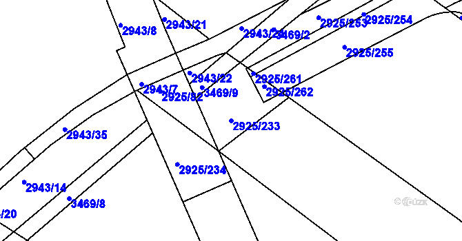 Parcela st. 2925/233 v KÚ Pelhřimov, Katastrální mapa