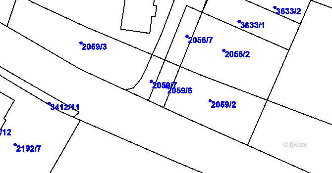 Parcela st. 2059/6 v KÚ Pelhřimov, Katastrální mapa
