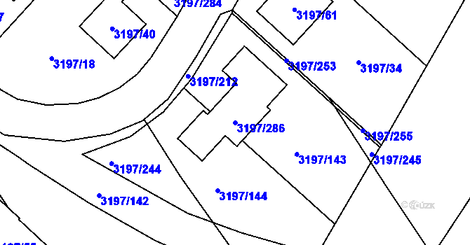 Parcela st. 3197/286 v KÚ Pelhřimov, Katastrální mapa