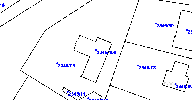 Parcela st. 2346/109 v KÚ Pelhřimov, Katastrální mapa