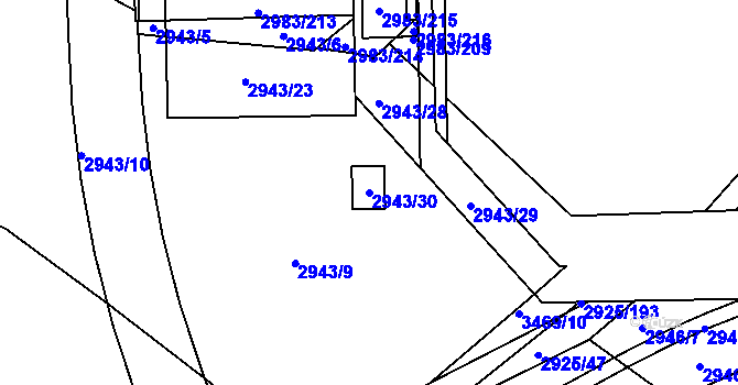 Parcela st. 2943/30 v KÚ Pelhřimov, Katastrální mapa