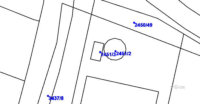 Parcela st. 2451/3 v KÚ Pelhřimov, Katastrální mapa