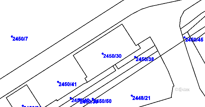 Parcela st. 2450/30 v KÚ Pelhřimov, Katastrální mapa