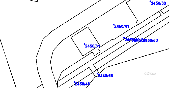 Parcela st. 2450/31 v KÚ Pelhřimov, Katastrální mapa