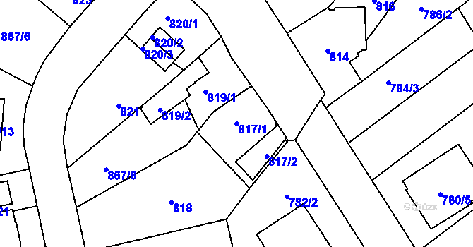 Parcela st. 817/1 v KÚ Pelhřimov, Katastrální mapa