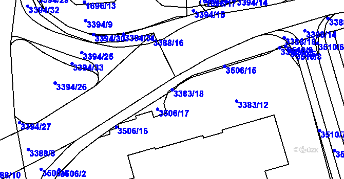 Parcela st. 3383/18 v KÚ Pelhřimov, Katastrální mapa