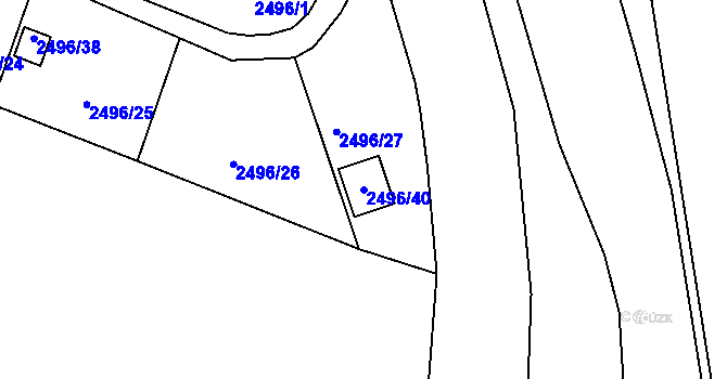 Parcela st. 2496/40 v KÚ Pelhřimov, Katastrální mapa
