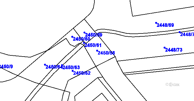Parcela st. 2450/58 v KÚ Pelhřimov, Katastrální mapa