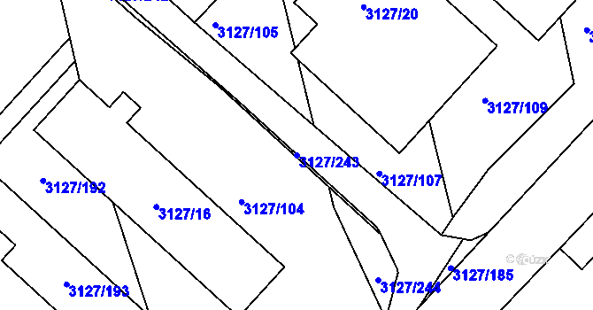 Parcela st. 3127/243 v KÚ Pelhřimov, Katastrální mapa