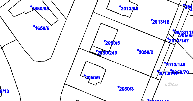 Parcela st. 2050/248 v KÚ Pelhřimov, Katastrální mapa