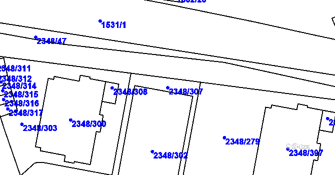 Parcela st. 2348/307 v KÚ Pelhřimov, Katastrální mapa