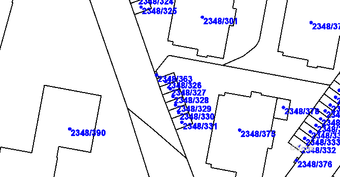 Parcela st. 2348/327 v KÚ Pelhřimov, Katastrální mapa