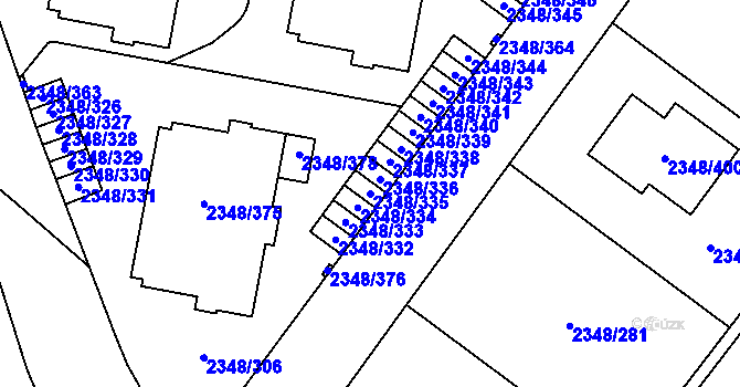 Parcela st. 2348/335 v KÚ Pelhřimov, Katastrální mapa
