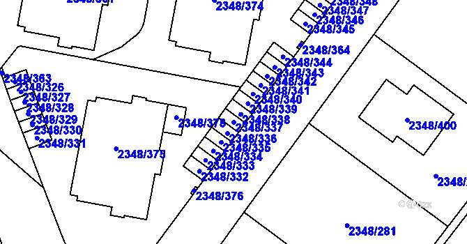 Parcela st. 2348/337 v KÚ Pelhřimov, Katastrální mapa