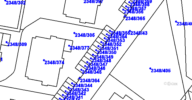 Parcela st. 2348/350 v KÚ Pelhřimov, Katastrální mapa