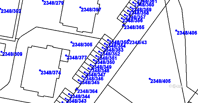 Parcela st. 2348/352 v KÚ Pelhřimov, Katastrální mapa