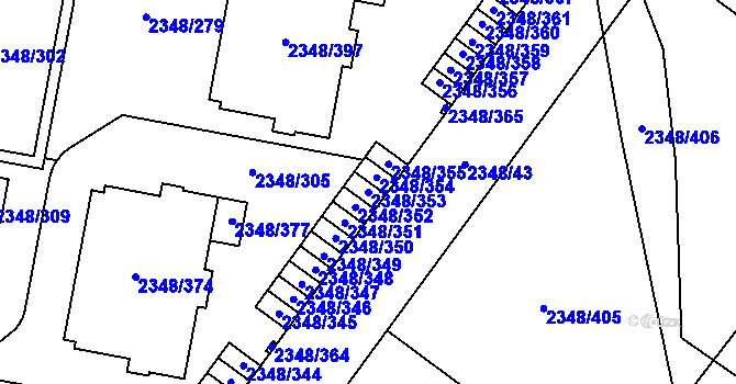 Parcela st. 2348/353 v KÚ Pelhřimov, Katastrální mapa