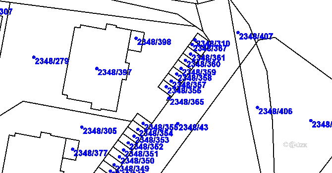 Parcela st. 2348/356 v KÚ Pelhřimov, Katastrální mapa