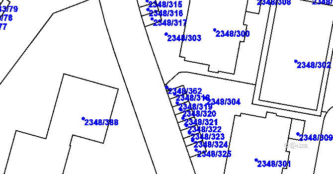Parcela st. 2348/362 v KÚ Pelhřimov, Katastrální mapa