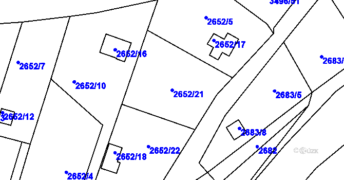Parcela st. 2652/21 v KÚ Pelhřimov, Katastrální mapa