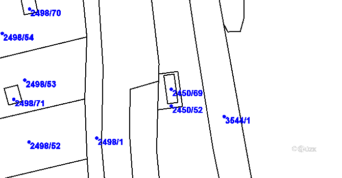 Parcela st. 2450/69 v KÚ Pelhřimov, Katastrální mapa
